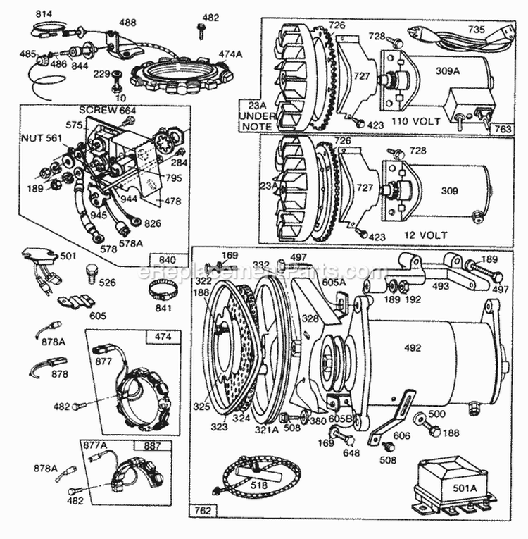 Electric Starters Diagram and Parts List for 170402-1730-99  Briggs and Stratton Engine